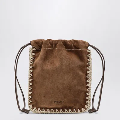 Prada Chocolate Suede Phone Holder In Brown