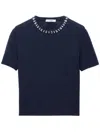Prada Wool And Cashmere Crewneck Sweater With Jewel Details Clothing In Blue