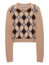 Prada Womens Brown Crewneck Jacquard-knit Cashmere Jumper In Brown