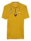 Prada Chain Embroidered Wool Knit Short-sleeve Sweater In Brown