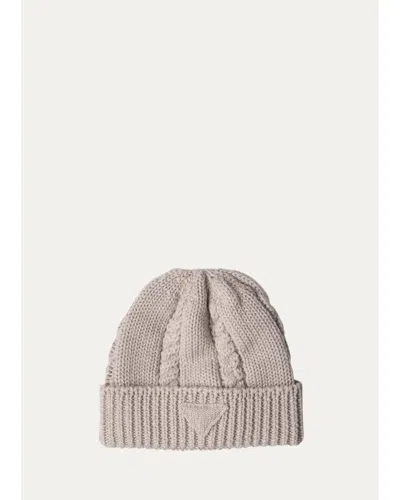 Prada Chunky Cable-knit Wool Beanie In Desert Beige