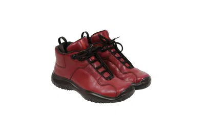 Pre-owned Prada Chunky Derby Red Leather Hiking Boot Aw99 - 01816