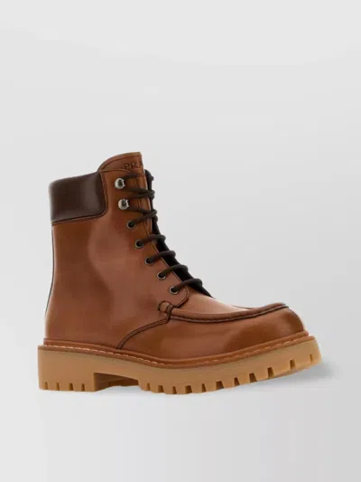 PRADA CHUNKY HEEL LEATHER ANKLE BOOTS