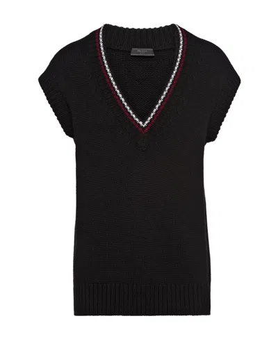 Prada Chunky-knit Cashmere Vest In Black