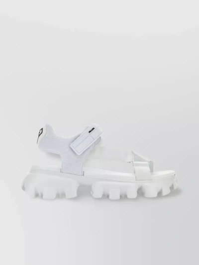 Prada Chunky Open Toe Sandals With Treaded Rubber Sole In White