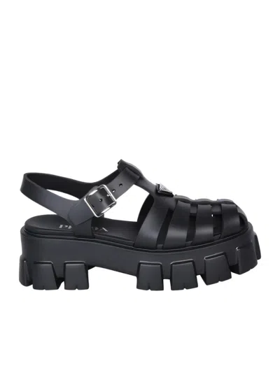 Prada Rubber Logo Chunky-sole Fisherman Sandals In Black
