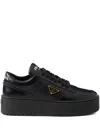 Prada Downtown Bold Leather Sneakers In Black