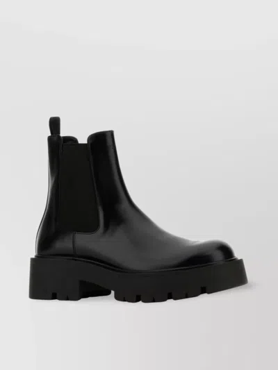 Prada Chunky Sole Leather Ankle Boots In Black