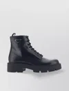 Prada Chunky Sole Leather Ankle Boots In Black