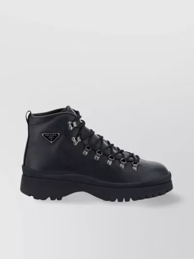 Prada Logo Plaque-detailing Boots In Black