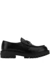 Prada Polished Black Leather Loafers With Chunky Rubber Sole In Black
