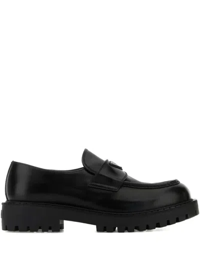 Prada Chunky Sole Leather Loafers Shoes In Black