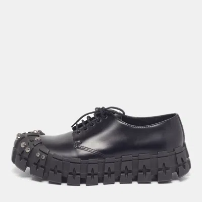 Pre-owned Prada Chunky Wheel Lug Size 42 Black Leather Studded Low Top Sneakers