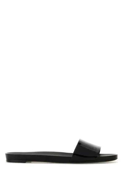 Prada Leather Slide Flat In Black
