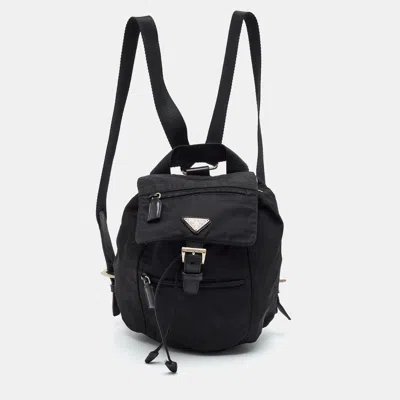 Pre-owned Prada Cinch Drawstring Black Nylon Backpack