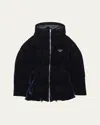 Prada Womens Black Logo-badge Padded Velvet Down Jacket In Black