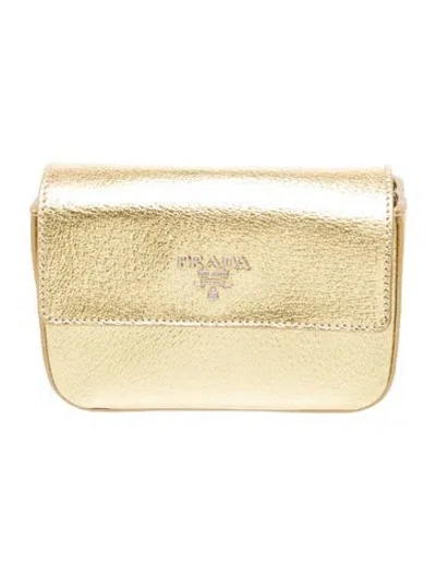 Pre-owned Prada Cinghiale Leather Cinghiale Mini Flap Clutch In Gold/metallic