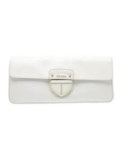 Pre-owned Prada Cinghiale Leather Pietre Pochette In White