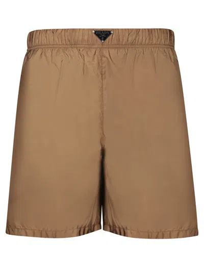 Prada Cinnamon Renylon Swim Shorts In Brown