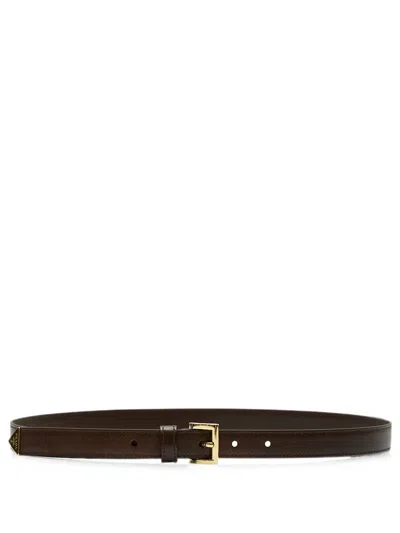 Prada Cintura Sottile In Pelle Con Logo In Brown