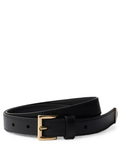 Prada Cintura Sottile In Pelle Con Logo In Black