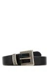 Prada 2 Cm Leather Belt With Silver Metal Hardware In Black