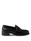Prada Circular-buckle Leather Loafers In Schwarz