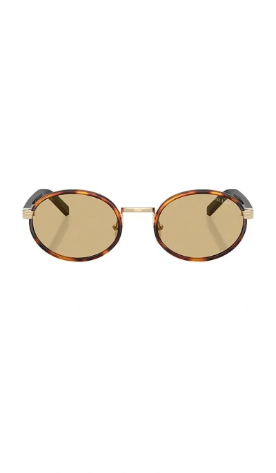 Prada Womens Brown Pr B56s Round-frame Tortoiseshell Metal Sunglasses In Lente Camomilla Bio
