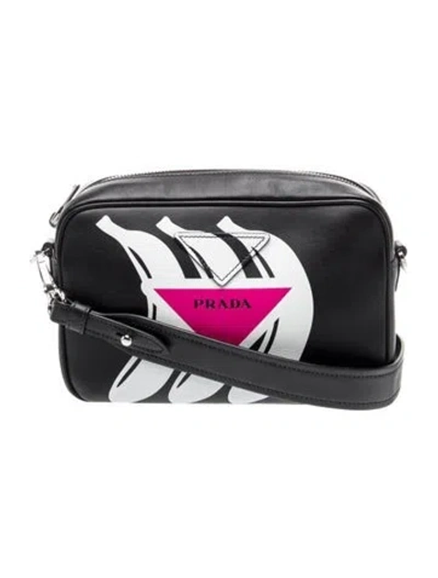 Pre-owned Prada City Calf Leather Banana Print Camera In Black