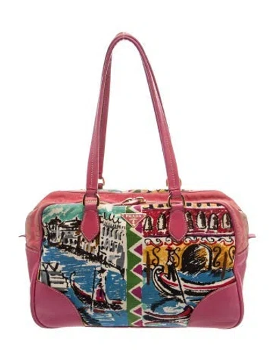Pre-owned Prada City Calf Leather Bauletto In Pink