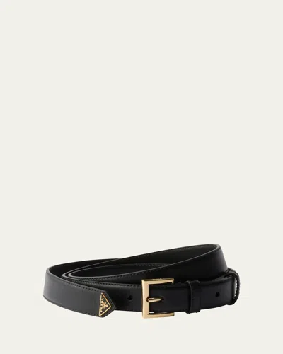 Prada City Calf Leather Belt In Black