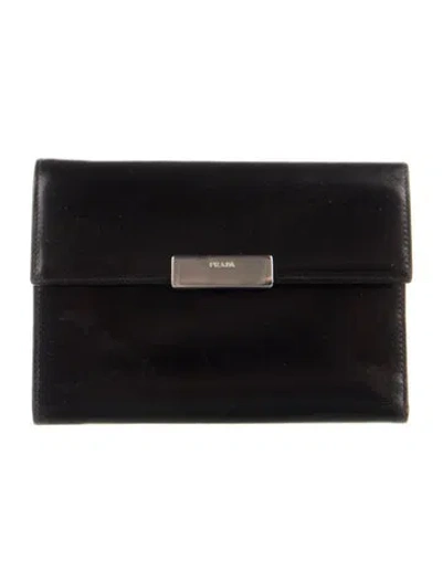 Pre-owned Prada City Calf Leather Compact Wallet In Black