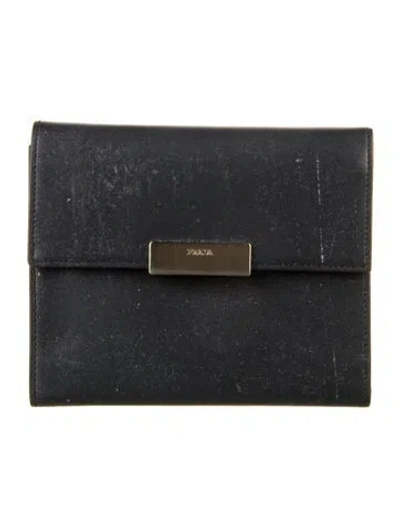 Pre-owned Prada City Calf Leather Compact Wallet In Gray