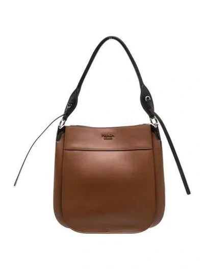 Pre-owned Prada City Calf Leather Large Margit Hobo Bag Large In Brown