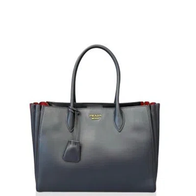 Pre-owned Prada City Calf Leather Tote In Blue