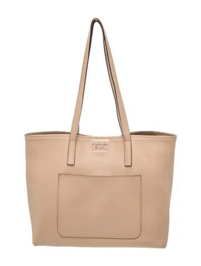 Pre-owned Prada City Calf Leather Tote In Neutral