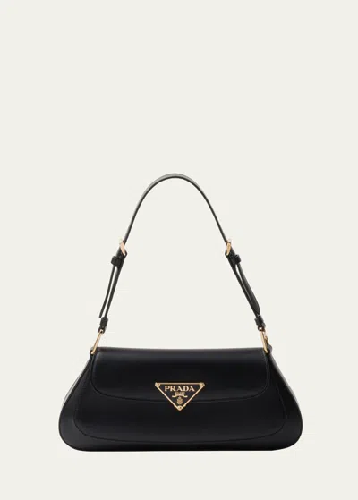 Prada City Flap Leather Shoulder Bag In F0002 Nero