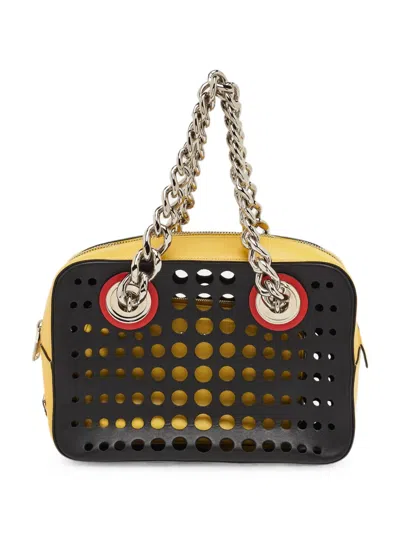 Pre-owned Prada City Fori Perforated Shoulder Bag In Yellow