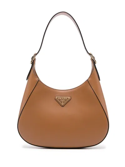 Prada Triangle-logo Leather Shoulder Bag In Brown