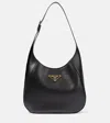 Prada Triangle-logo Leather Shoulder Bag In Black