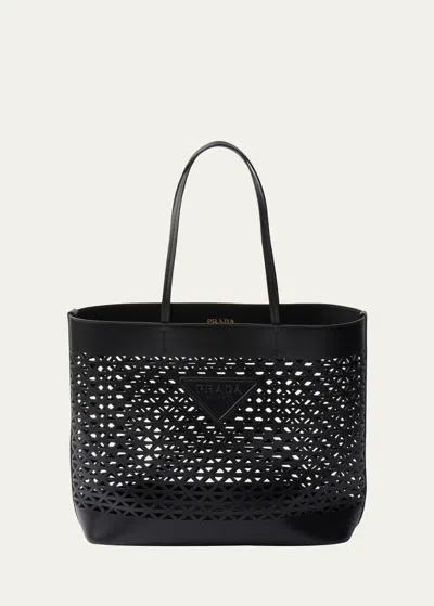 Prada Women's Large Perforated Leather Tote Bag In Black