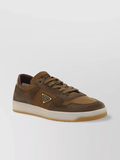 PRADA CITYSCAPE CALFSKIN SUEDE PANELLED SNEAKERS
