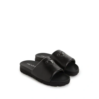 Prada Leather Sliders In Black