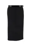 Prada Wool Belted Midi Skirt In Black