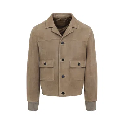 PRADA PRADA CLASSIC BUTTON-UP LAMB LEATHER JACKET