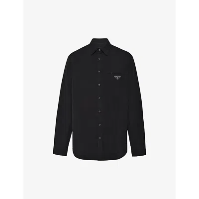 PRADA MENS BLACK CLASSIC-COLLAR OVERSIZED-FIT COTTON SHIRT