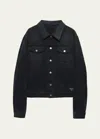 Prada Logo Plaque Denim Jacket In F0557 Black