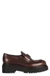 Prada Logo-plaque Brushed-effect Loafers In Brown