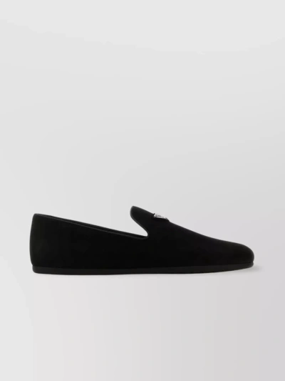 Prada Classic Round Toe Suede Loafers In Black
