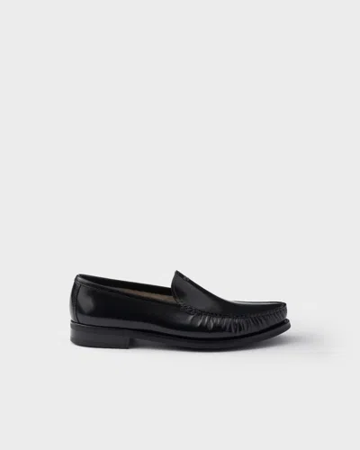 Prada Classic Spazzolato Moccasins For Men In Black